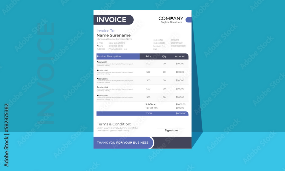 Simple minimal blur invoice design template. Simple minimal blur invoice design template.