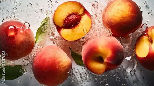 Fresh peach with water drops on white background. Close up
