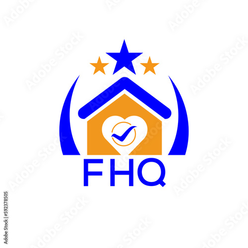 FHQ House logo. KJG Letter logo and icon. Blue vector image on white background. KJG house Monogram home logo picture design and best business icon. 
 photo