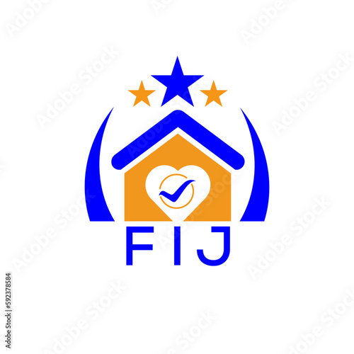 FIJ House logo. KJG Letter logo and icon. Blue vector image on white background. KJG house Monogram home logo picture design and best business icon. 
 photo