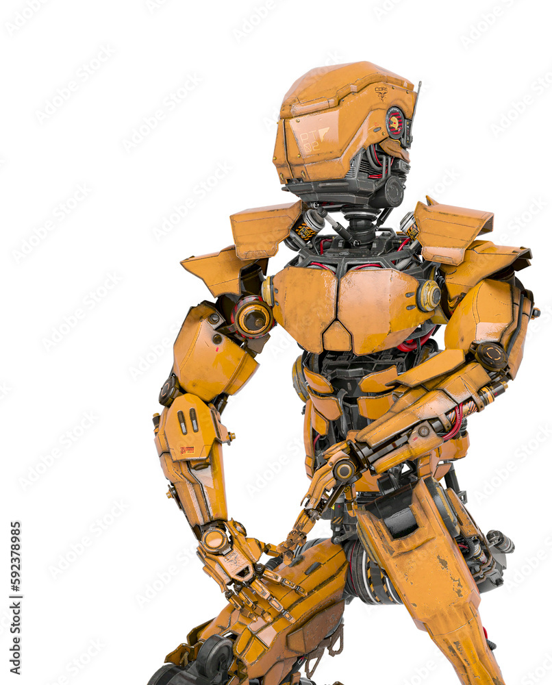 robot soldier is waiting in close up view robot soldier is waiting in close up view