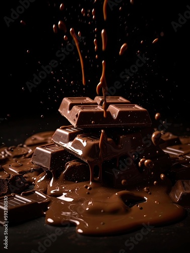 Chunks and splashes of chocolate created with Generative AI