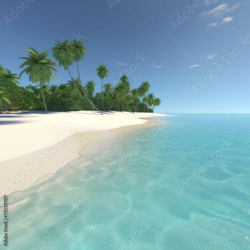 Tropical landscape of summer scenery, white sand with palm trees. Luxury travel vacation destination,  Created using generative AI tools. © © Raymond Orton