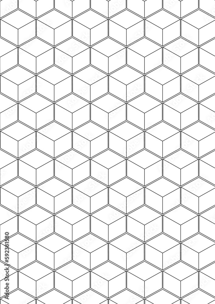 Geometric Cube 3D Pattern Fabric Textile Design Black and White Wallpaper Square Futuristic