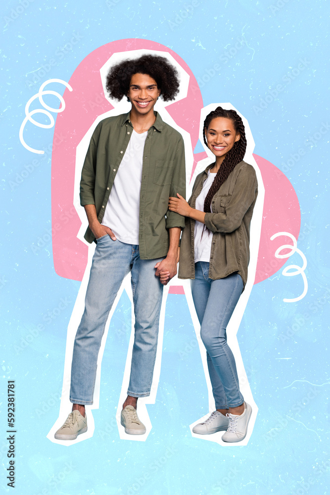 Creative 3d photo collage artwork graphics painting of charming smiling couple walking together isolated drawing background Creative 3d photo collage artwork graphics painting of charming smiling couple walking together isolated drawing background