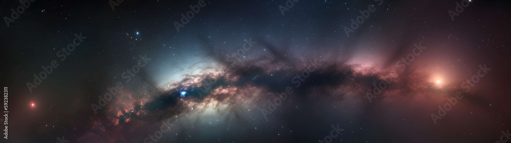 Fototapeta premium 32:9 Aspect Ratio, Window into space, Stars and Galleys