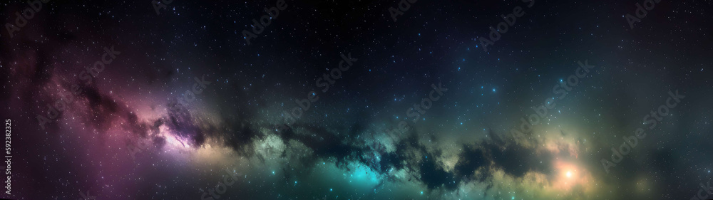 Naklejka premium 32:9 Aspect Ratio, Window into space, Stars and Galleys