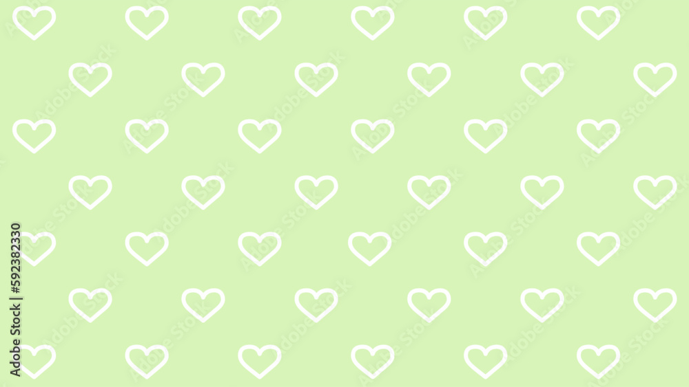 Green seamless background with hearts