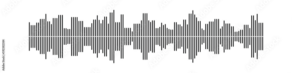 Sound wave or voice message icon. Music waveform, track radio play. Audio equalizer line. Vector illustration Sound wave or voice message icon. Music waveform, track radio play. Audio equalizer line. Vector illustration