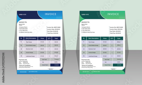 Creative and Unique abstract style business invoice template. Quotation Invoice Layout Template