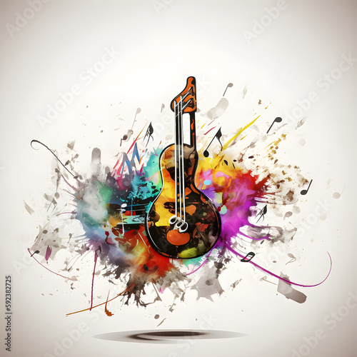 Music background with guitar. Illustration. Ai generation.