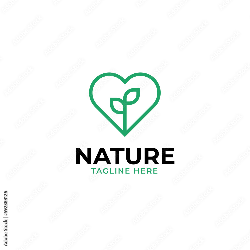 Love leaf logo design vector template illustration idea
