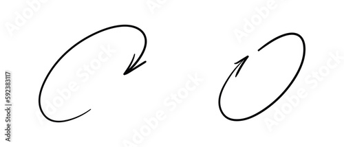 Circular black arrows set. Hand drawn round elements collection. Vector isolated illustration