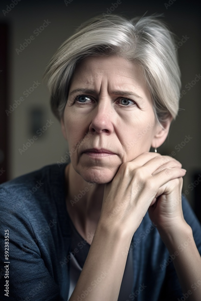 Stressed middle-aged woman with a worried face expression Stressed middle-aged woman with a worried face expression