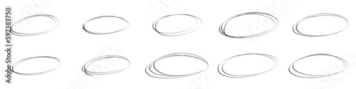 Highlight oval circle frames. Doodle hand drawn pencil lines. Round brush mark. Vector isolated illustration