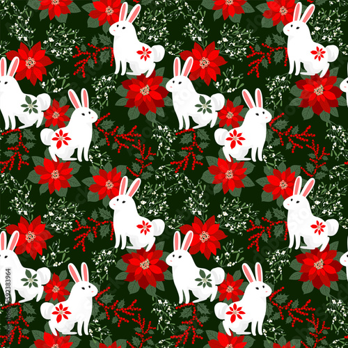 seamless pattern christmas flowers and plants