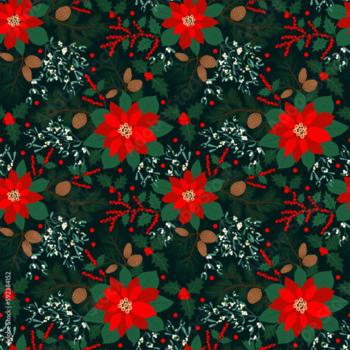 seamless pattern christmas flowers and plants