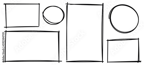 Ink empty black boxes set. Set of hand drawn square frames. Rectangle borders collections. Vector isolated illustration