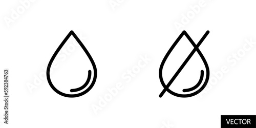 Drop and drop slash, no humidity sign vector icons in line style design for website, app, UI, isolated on white background. Editable stroke. Vector illustration.