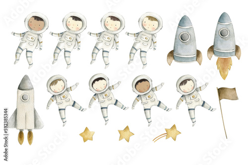 Astronaut watercolor illustration kids space art photo