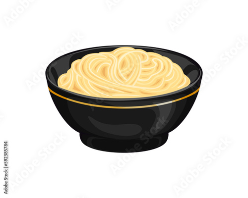 Spaghetti bowl isolated on white background. Vector cartoon illustration of cooked pasta.