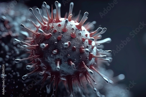 Generative AI illustration of the covid 19 Virus seen from an electron microscope with great realism