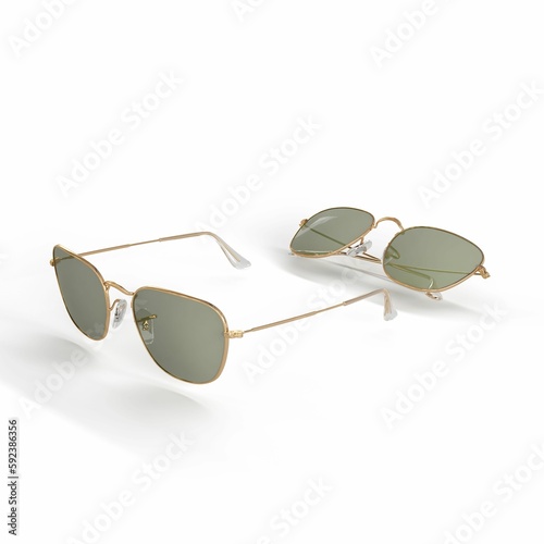 Pair of class beautiful sunglasses with gold rims isolated on a white background
