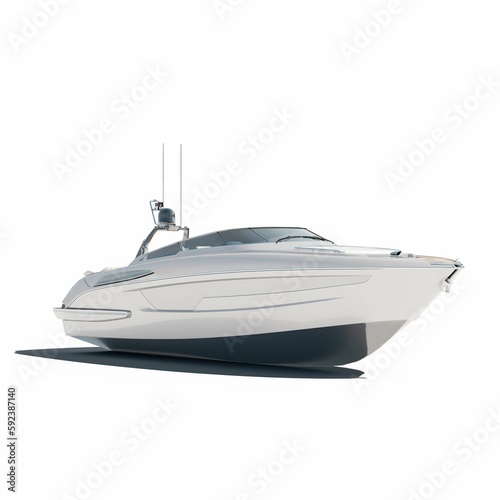 Digital render of a modern luxurious yacht on a white background