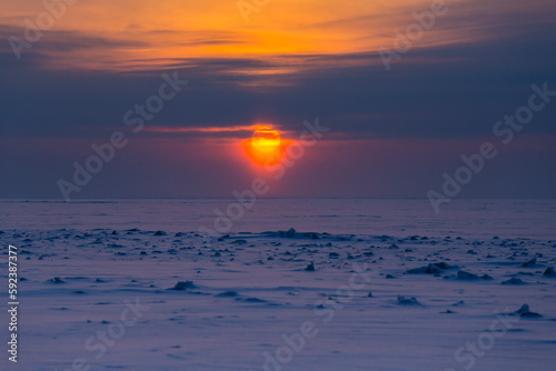 The coast of Finnish gulf on sunset