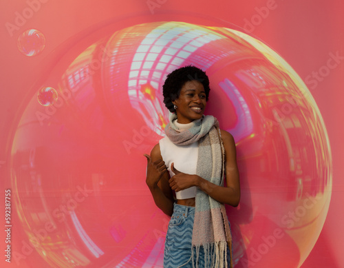 African girl playing with colors