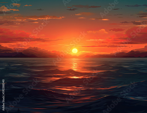 Beautiful Tropical Ocean Sunset, Background, Graphic Resource. Generative AI