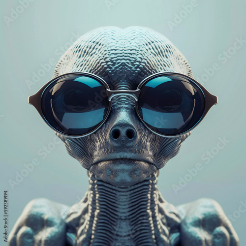 Crazy fashionable portrait of alien beauty with sunglasses, Generative AI