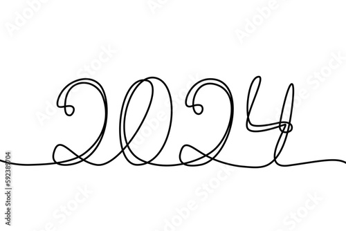 2024 year. New Year. Merry Christmas. Happy New Year. By drawing one line in continuous line drawing style vector illustration isolated on white background