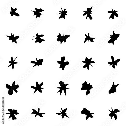 Set of 25 vector abstract art blob shapes with 20 points. Known as blotch shapes, liquid organic elements, pebble drops blob silhouettes and splashes. Use as pattern background.