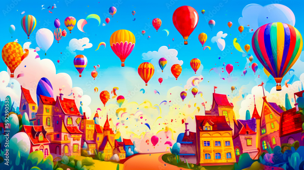 Φωτογραφία Bunch of hot air balloons flying in the sky over town with lot of buildings