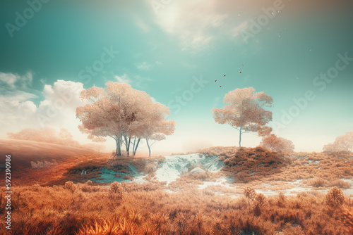 Dreaming landscape with trees