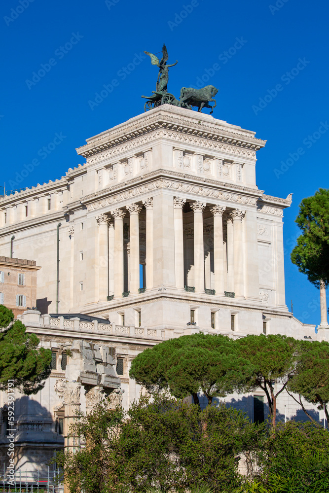 View from Trajan's Forum of Victor Emmanuel II Monument with quadriga on the top, Rome, Italy View from Trajan's Forum of Victor Emmanuel II Monument with quadriga on the top, Rome, Italy