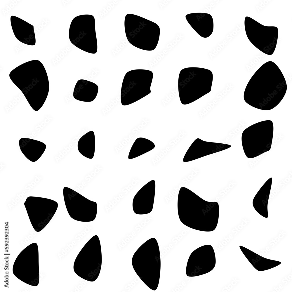 Fototapeta premium Set of 25 modern vector abstract art blob shapes with 5 points. Known as blotch shapes, liquid organic elements, pebble drops blob silhouettes and splashes. Use as pattern background.