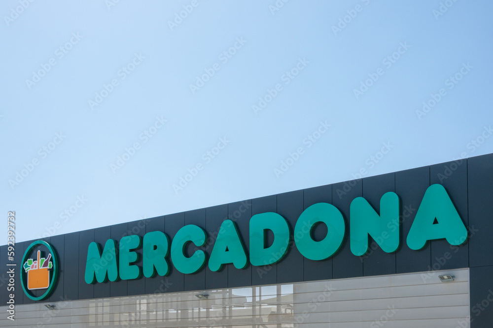 Finestrat, Spain April 11, 2023 Mercadona supermarket logo on