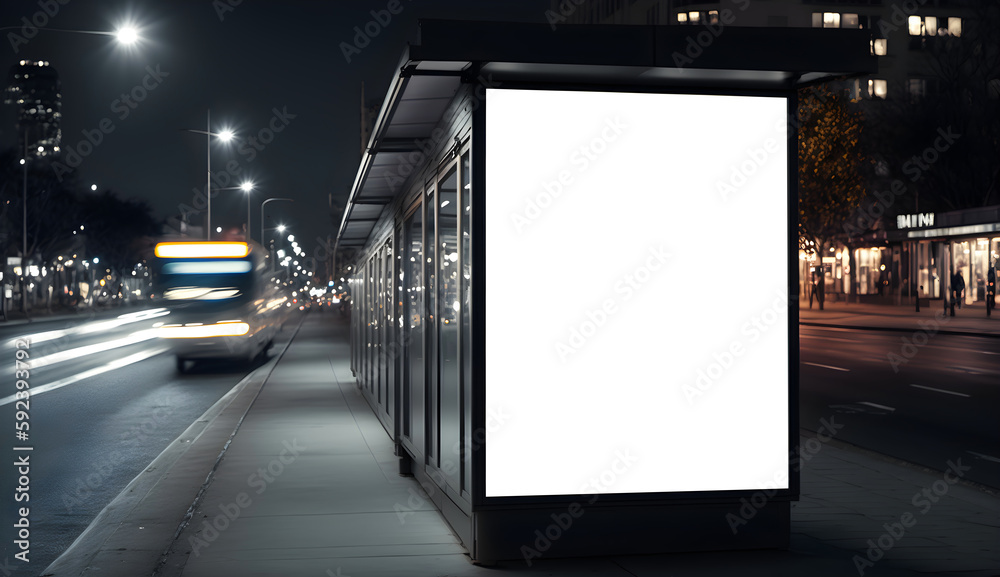Blank billboard in night in city, Vertical digital billboard mockup on roadside in city, Empty Urban billboard or signboard on roadside in city, generative ai