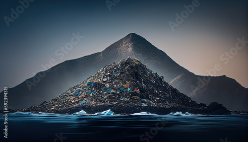 Mountains of garbage in the ocean. Save the ocean. Al generated