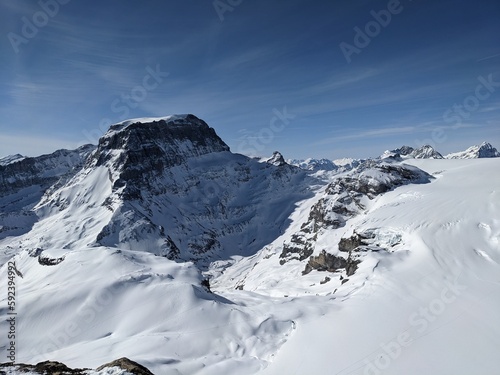 View of the piz russein from the gemsfairenstock in the canton of uri. Ski mountaineering on the glaciers. High quality photo