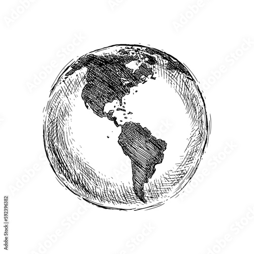 Vector Black Sketch Globe Illustration Isolation on White Background. Hand Drawn Planet Earth.	
