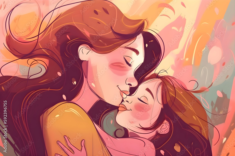 Illustration of mother and child hugging, Mother's Day, Generative AI 7 Illustration of mother and child hugging, Mother's Day, Generative AI 7