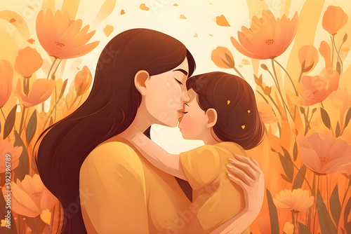 Illustration of mother and child hugging  Mother s Day  Generative AI content 1