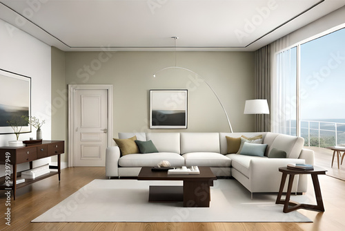 Interior design of a serene and calming living room that incorporates soft lighting  muted colors  and minimalist decor   Generative AI