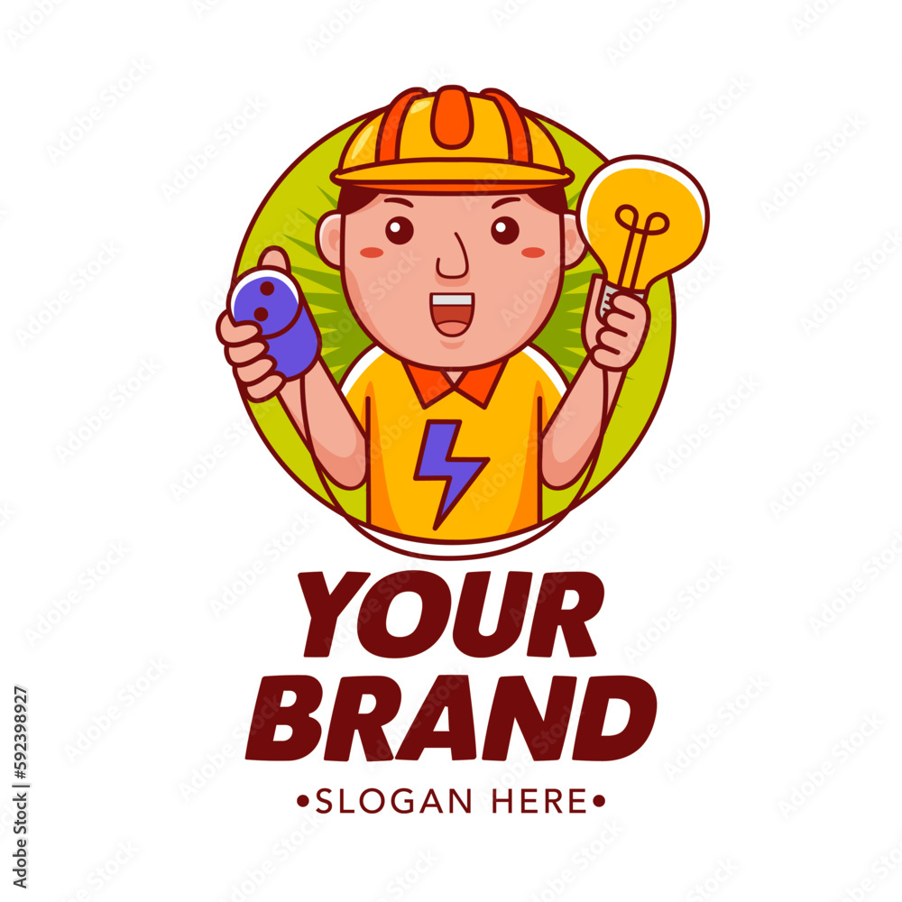 Cute Electrician Cartoon Mascot Logo Cute Electrician Cartoon Mascot Logo