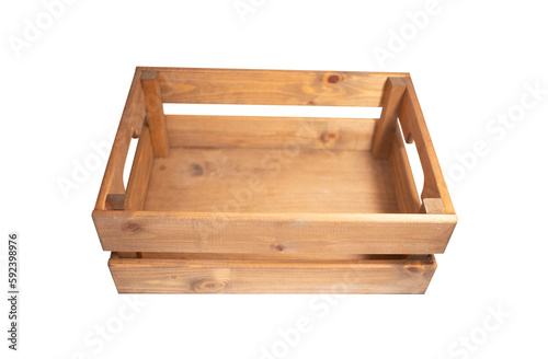 Empty wood container, isolated box. Wooden crate basket. PNG