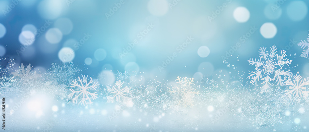 generative ai illustration of a christmas background with snowflakes and copy space