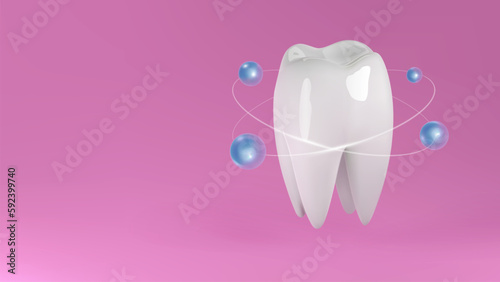 Strong tooth with calcium, d3 vitamin complex, fliorine, phosphorus, magnesium, mineral supplement. Healthy dental and bones nutrition from food, pills, medicine, or treatment care. © Svetlana Ievleva